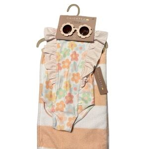Chick Pea Kids 3 Piece Set Sunglasses with Floral Swimsuit and Towel 18 Month